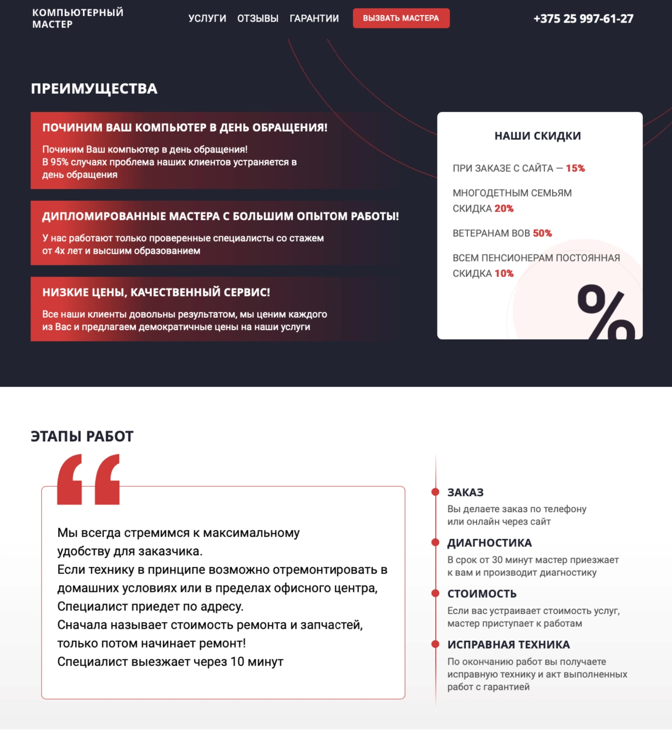 «Компьютерный Мастер» — сайт для компьютерного сервиса